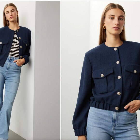 BNWT MAJE tweed bomber jacket navy S - Picture 6 of 6